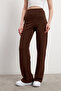Women's Brown High Waist Ribbed Stitched Stretch Pants - 4
