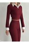 Women's Shirt Collar Detail Crop and High Waist Pants - 5