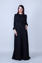 Black Crew Neck Long Sleeve Woven Fabric Waist Drawstring Belted Maxi Length Invitation & Evening Dress with Pockets - 4