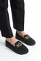 Front Metal Detailed Knitwear Comfortable Casual Loafer Moccasin Women's Black Shoes