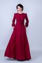 Burgundy Crew Neck Long Sleeve Woven Fabric Waist Shirred Belted Maxi Length Invitation & Evening Dress with Pockets
