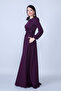 Plum Crew Neck Long Sleeve Woven Fabric Waist Drawstring Belted Maxi Length Invitation & Evening Dress with Pockets - 4
