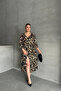 Plus Size Half Sleeve V Neck Belt Detail Leopard Print Dress 100-92 - 4