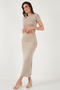 Slim Fit Slit Detailed Floor-Length Crop Suit Set 5866148 - 2
