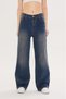 Don'T Have It Dark Blue Women's Loose Cut Faded Effect Straight Fit Baggy Jean Palazzo Denim Pants Sport