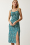 Double Strap Patterned Knitted Dress Green Black Lmc0014 - 2
