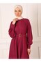 Belt Detailed Hijab Dress - Visne - Refka - 3