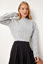 Gray Textured Crop Knitwear Sweater - Lmx0047 - 4
