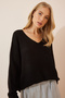 V-Neck Thessaloniki Knit Oversize Sweater Black Lza0007 - 2