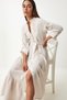 Laced Flounce Long Linen Shirt Dress Cream Ldm0001