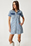 Tassel Detailed Pocketed Mini Denim Dress Medium Blue Lan0001 - 3
