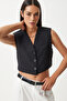 Striped Crop Woven Vest Black Lto0011 - 3