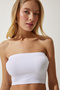 Ribbed Strapless Knitted Bustier - White Lub0017