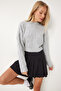 Gray Textured Crop Knitwear Sweater - Lmx0047 - 3