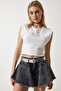 Tasseled Mini Denim Shorts Anthracite Lhe0001 - 2