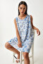 Blue and White Patterned Linen Viscose Mini Dress - Lbh0004 - 2