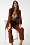 Brown Knitted Kimono and Trousers Set - Lby0001 - 4