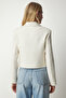 Stylish Button Detailed Tweed Crop Jacket Cream Lwf0013 - 5