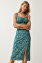 Double Strap Patterned Knitted Dress Green Black Lmc0014