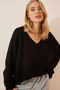 V-Neck Thessaloniki Knit Oversize Sweater Black Lza0007 - 3