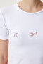 Bow Detailed Crop Knitted T-Shirt White Lmc0005 - 4