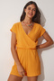 Wrap Neck Short Knitted Jumpsuit with Shorts Oranj Lub0026