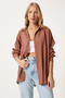 Oversize Long Linen Ayrobin Shirt Brown Lto0015 - 2