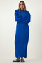 Zippered Collar Ribbed Long Knitwear Dress Blue Ldd0049 - 4