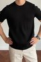 Men's Black Ribbed Slim Fit Crew Neck Knitwear T-Shirt - 2
