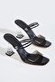 Women's Thin Heeled Black Transparent Ribbed Slippers