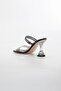 Women's Thin Heeled Black Transparent Ribbed Slippers - 3