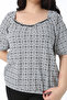 Women's Plus Size Black Lapel Sleeve and Hemline Rubber Detail Short Sleeve Blouse 65N38768 - 2