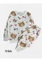 Girl's 100% Cotton Ecru Teddy Bear Heart Floral Print Long Sleeve Seasonal Pajamas Set - 2