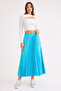 Pleated Midi Satin Skirt with Elastic Waist