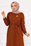 Buttoned Dress with Elasticated Sleeves Brown - 2