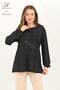 Women's Middle Age and Above Broken Glass Pattern Lycra Black-White Mother Combed Cotton Blouse
