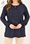 Women's Middle Age and Above Broken Glass Pattern Lycra Blue-White Mother Combed Cotton Blouse - 5