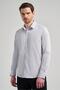 White Long Arm Pattern Half Italian Collar Pocketless Stretchable Classic Slim Fit Shirt 1004245218 - 3
