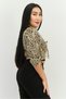 Women V-Neck 3/4 Sleeves Animal Print Top, Multicolor - 2