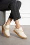 Women's Sneaker Comfortable Chain and Pearl Detailed Velcro Sports Shoes Beige