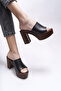 Jislantha Women's Heeled Slippers 0012763 Black - 3