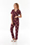 Teddy Bear Printed Shirt Collar Pajamas Set