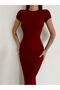 Women's Claret Red Half Stand Collar Pencil Model Camisole Fabric Dress Hijab Suitable Height 135cm Without Belt - 4