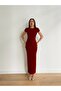 Women's Claret Red Half Stand Collar Pencil Model Camisole Fabric Dress Hijab Suitable Height 135cm Without Belt - 2