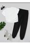 Women's Love Printed T-Shirt Sweatpants Jogger Casual Fit Black White Tracksuit Set - 2
