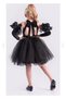 Back Low-Cut Girl's Black Rose Sleeve Detailed Party Evening Dress, Stylish Birthday Dress