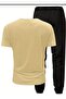 Men's Beige Tracksuit Set - Potato Face Printed T-Shirt and Jogger Sweatpants - 2