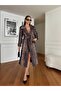 Special Design Leopard Trench Coat with Pearls