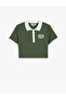 Short Sleeve Ribbed Polo Neck T-Shirt with Embroidery Detail