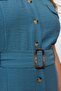 Belt and Pocket Detailed Buttoned Short Sleeve Plus Size Dress Indigo - 5